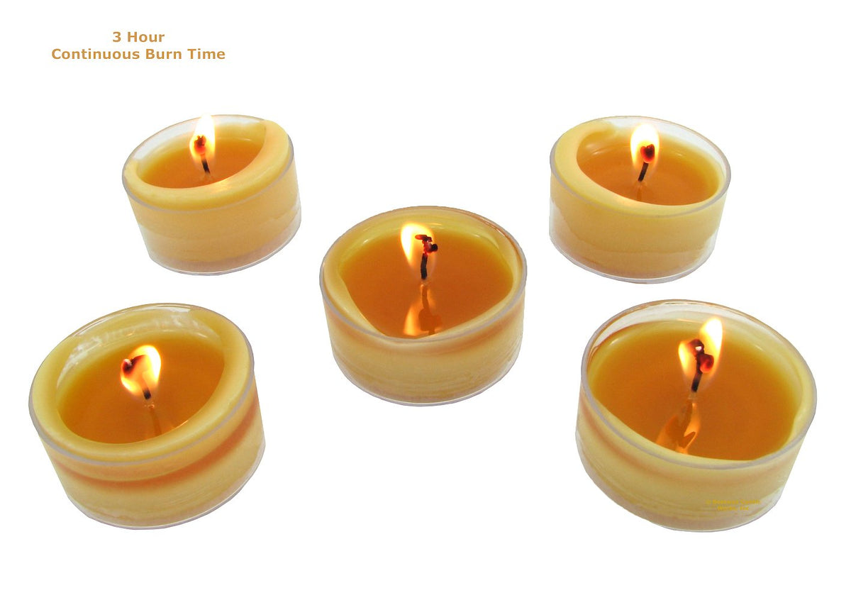Beeswax Candle Works, 6-Hour Tea Lights (Pack of 60) Clear Cups, 100% USA Beeswax