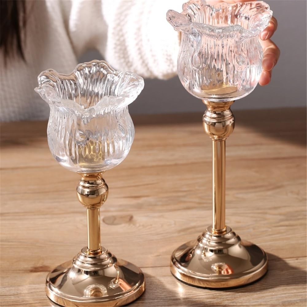 cfycfy987 Candelabra European Crystal Glass Tall Candle Holder Candlelight Dinner Table Decoration Home Furnishings Candle Sticks Holder(Small)
