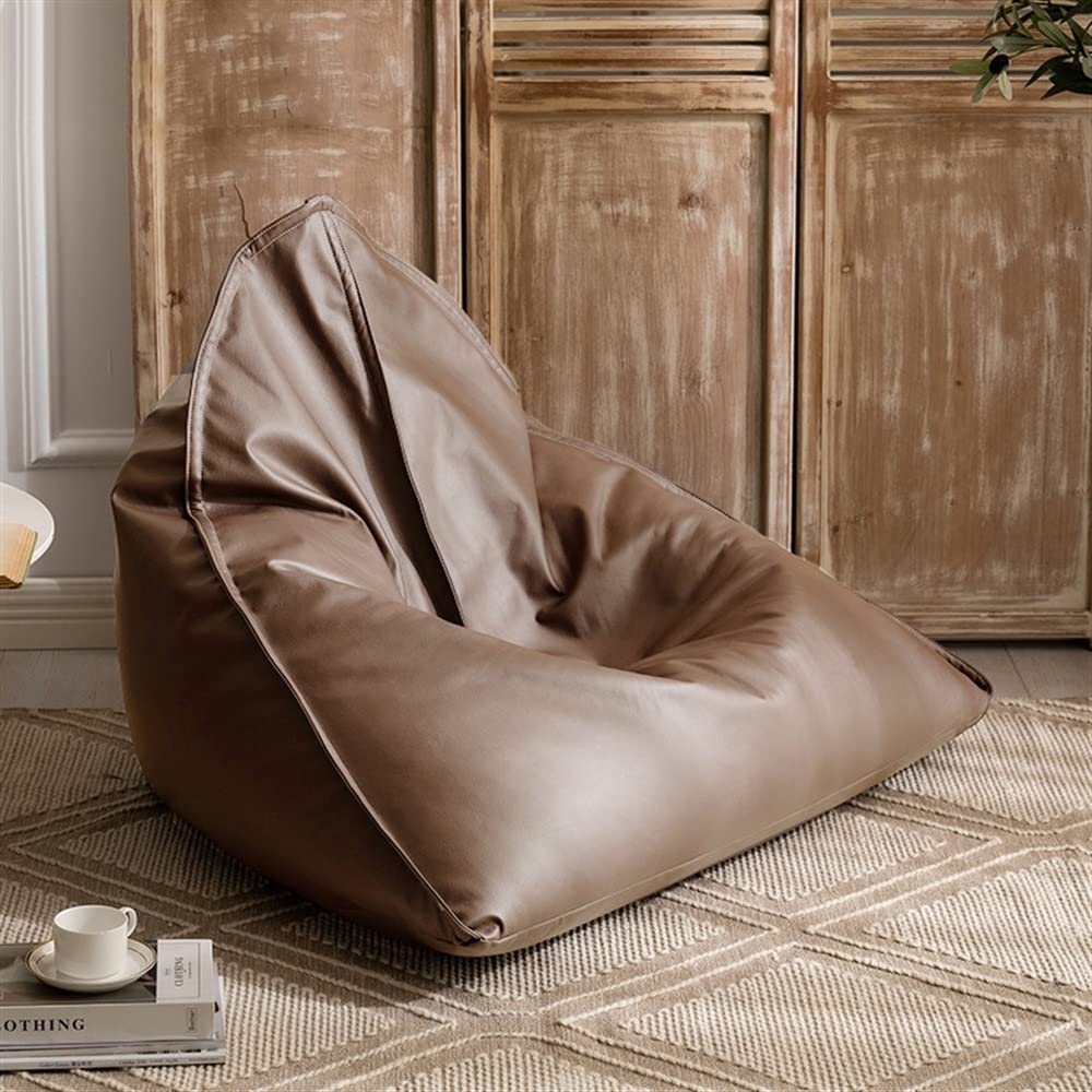 SXBCyan Big Luxury Triangle Pouf Cover Faux Leather Bean Bag Cover No Filler Floor Seat Beanbag Chair Pouf Ottoman Single Sofa Furniture (Color : Khaki, Size : Empty Pouf Cover)