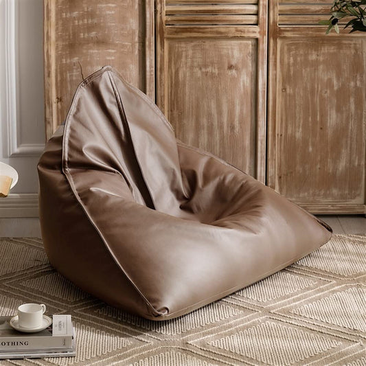 SXBCyan Big Luxury Triangle Pouf Cover Faux Leather Bean Bag Cover No Filler Floor Seat Beanbag Chair Pouf Ottoman Single Sofa Furniture (Color : Khaki, Size : Empty Pouf Cover)