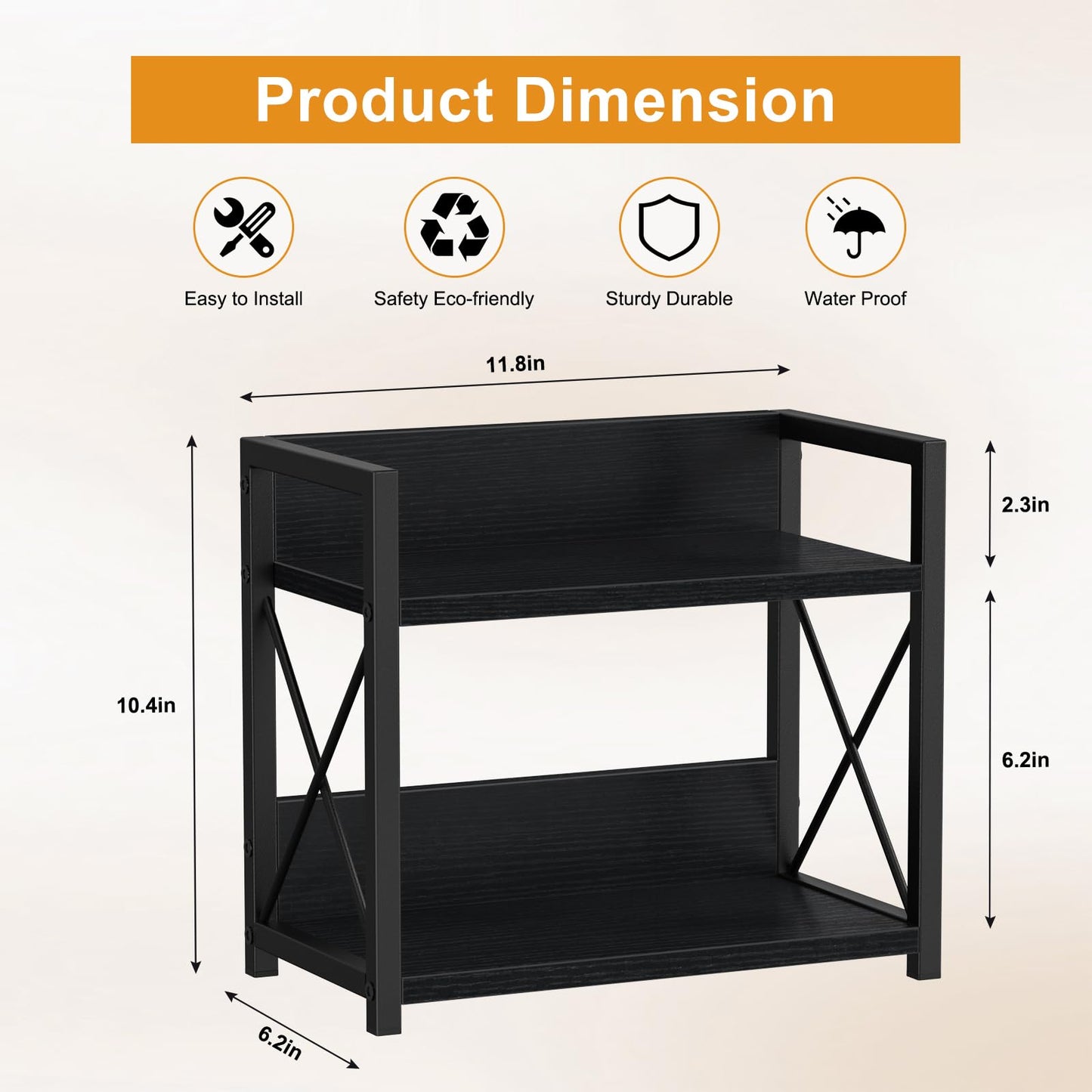 Giikin Kitchen Counter Shelf, 2 Tier Kitchen Spice Rack Organizer for Countertop, Wood Coffee Bar Organizer for Home (Black, S)