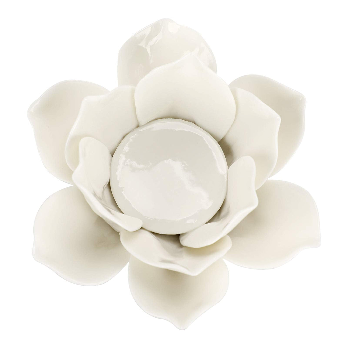 OwnMy 4.5 Inch Ceramic Lotus Flower Tea light Holder Lotus Petals Candle Holder Candlestick, Votive Flower Tealight Candle Holder Candle Lamps Holder with Gift Box for Home Decor Wedding Party (White)