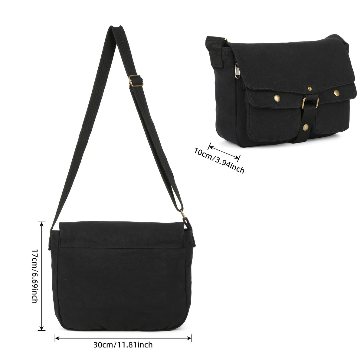 Valleycomfy Vintage Canvas Messenger Bag for Men Crossbody Shoulder Bag Satchel Handbags Black