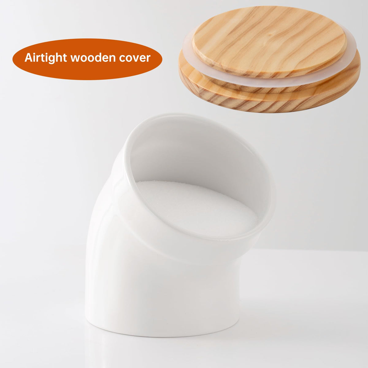 TreaHome Salt Cellar with Airtight Lid, Ceramic Salt Pig, Salt Containers for Countertop, Sealed and Moisture-Proof, Easy Access, Dishwasher Safe (White)