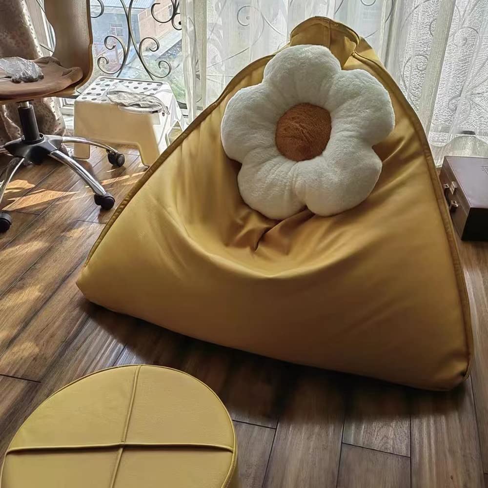 SXBCyan Big Luxury Triangle Pouf Cover Faux Leather Bean Bag Cover No Filler Floor Seat Beanbag Chair Pouf Ottoman Single Sofa Furniture (Color : Green, Size : Empty Pouf Cover)