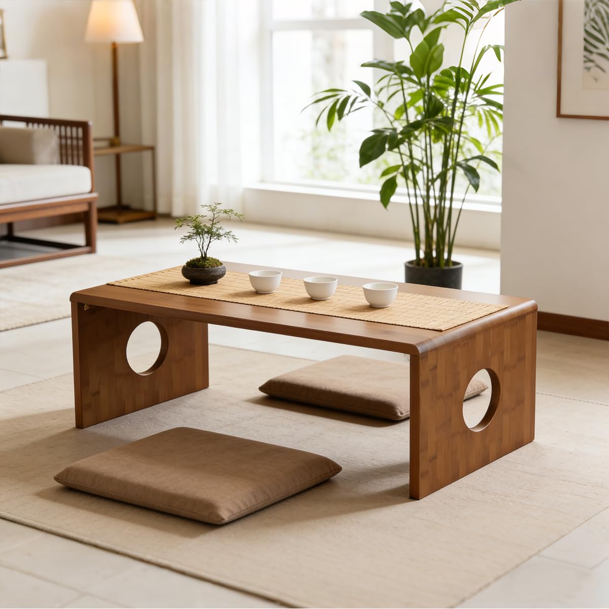 Zansens Foldable Low Coffee Tables,Japanese Folding Floor Table,Bamboo Floor Table Desk,Low Tea Table,Portable Coffee Tables with No Assembly Required,for Tea Rooms, Restaurants,Office