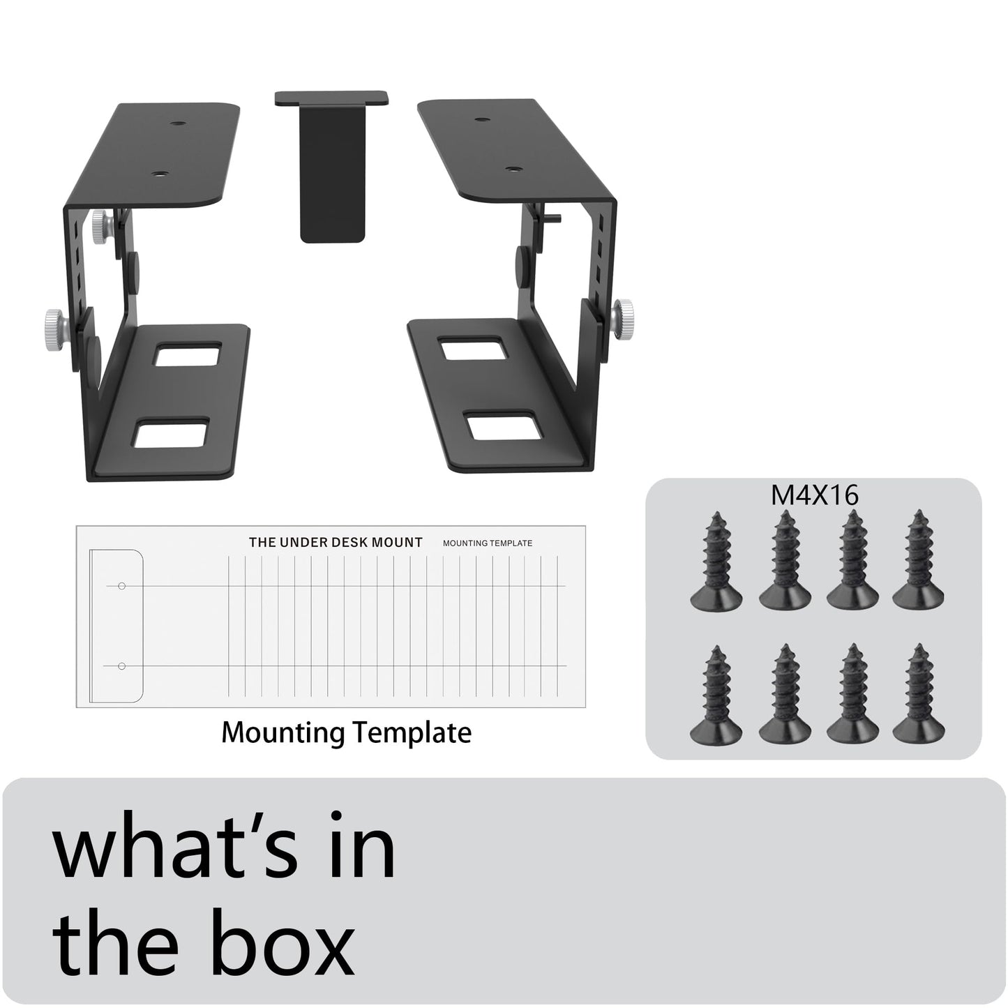 Under Desk Mini PC Mount Bracket – 5-Level Height Adjustable (1.8" to 3.3"), Width-Adjustable Metal CPU Holder for Mac mini M4/Small PCs ,Includes Screws & Positioning Template for Easy Installation