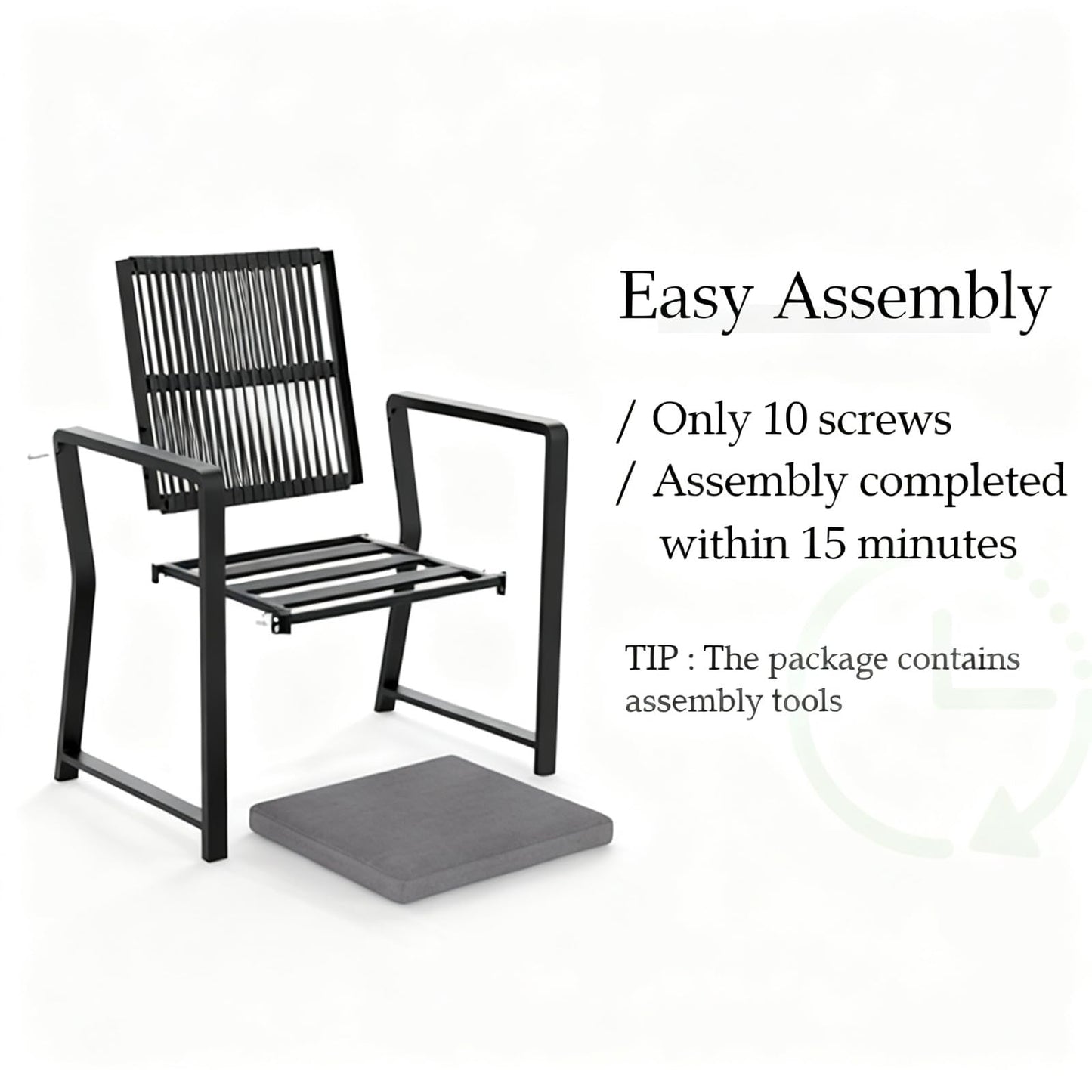 Coreporch Outdoor Patio Dining Chair, All-Weather Woven Rope Outdoor Chairs Set of 2, Sturdy Iron Frame, 400 lbs, Ergonomic Backrest, Removable Breathable Cushion, for Patio & Garden, Black