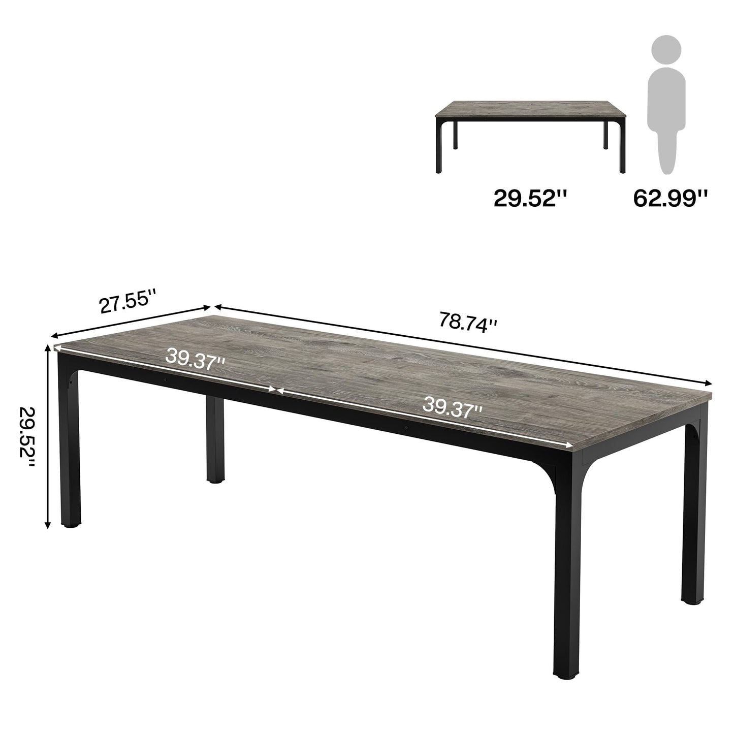 Tribesigns 78.7 Inches Extra Long Computer Desk 2 Person Desk, Double Long Desk, Workstaion for Home Office (Gray+Black)