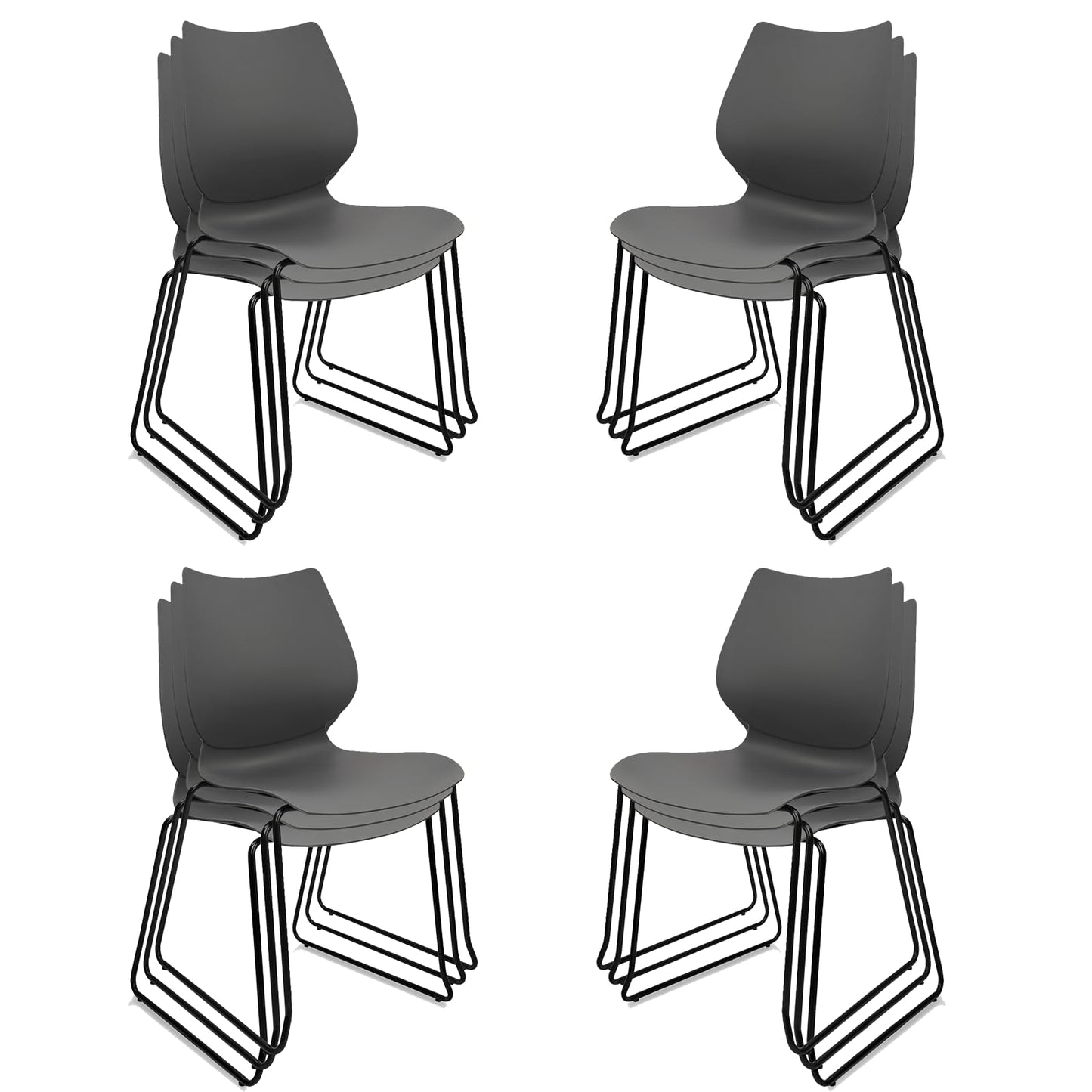 KLASIKA Stacking Waiting Room Chairs, Stacked Plastic Office Chair with Ergonomic Lumbar Support and Metal Legs for Conference School Church Guest Reception Set of 12, Grey