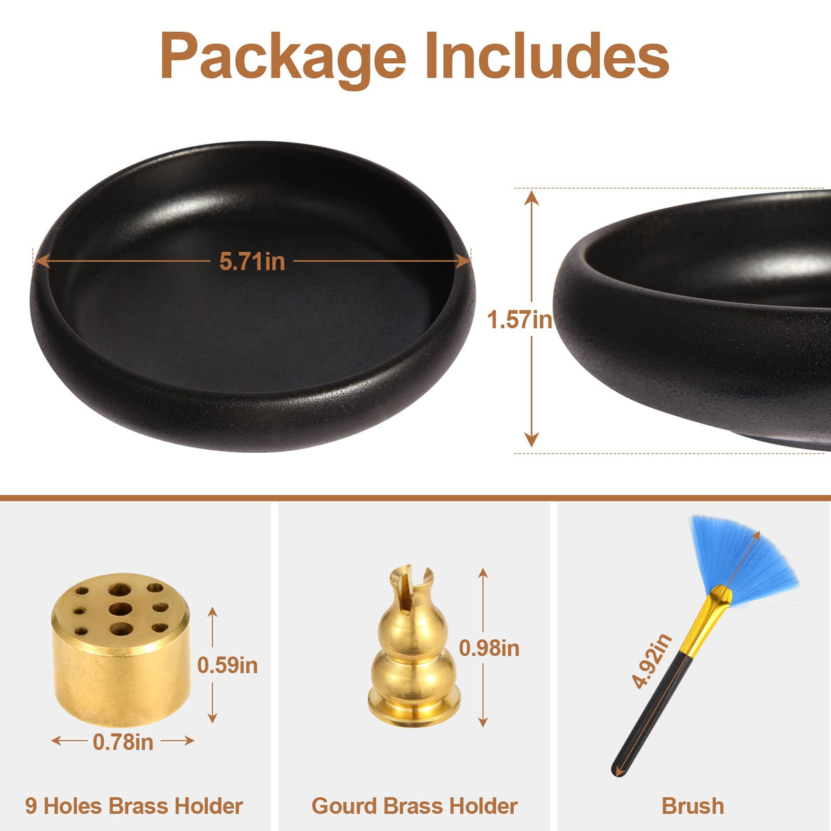 Mofunci Incense Holder for Sticks, Sage, Coil Incense, Incense Stick Holder 5.71" for Yoga Meditation Energy Cleansing, Ceramic Incense Burner Holder with 9 Holes, Ash Catcher, Smudge Bowl (Black)