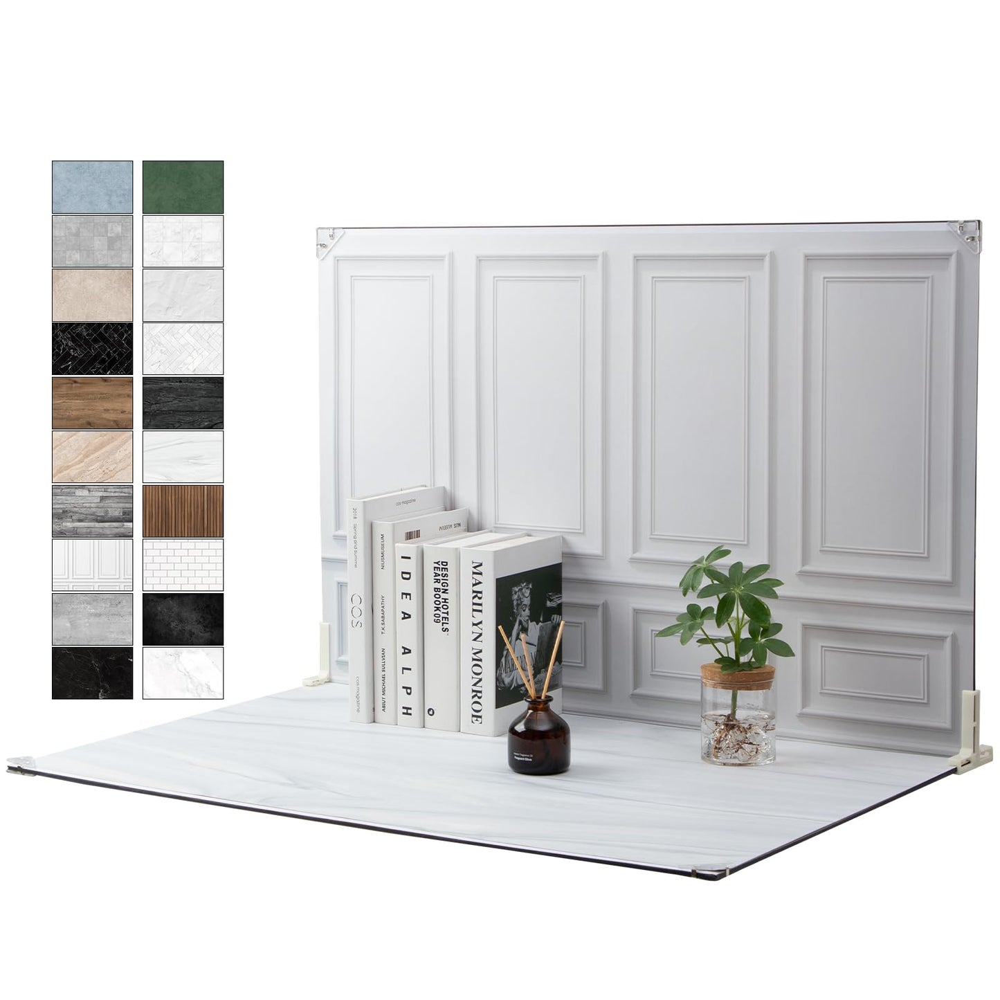 MDAOCRY Product Photography Backdrops, 23x35inch 10 Pcs 20 Patterns Photo Backdrop Board, Double-Sided Waterproof Flat Lay Background Paper for Food, Jewelry, Cosmetics