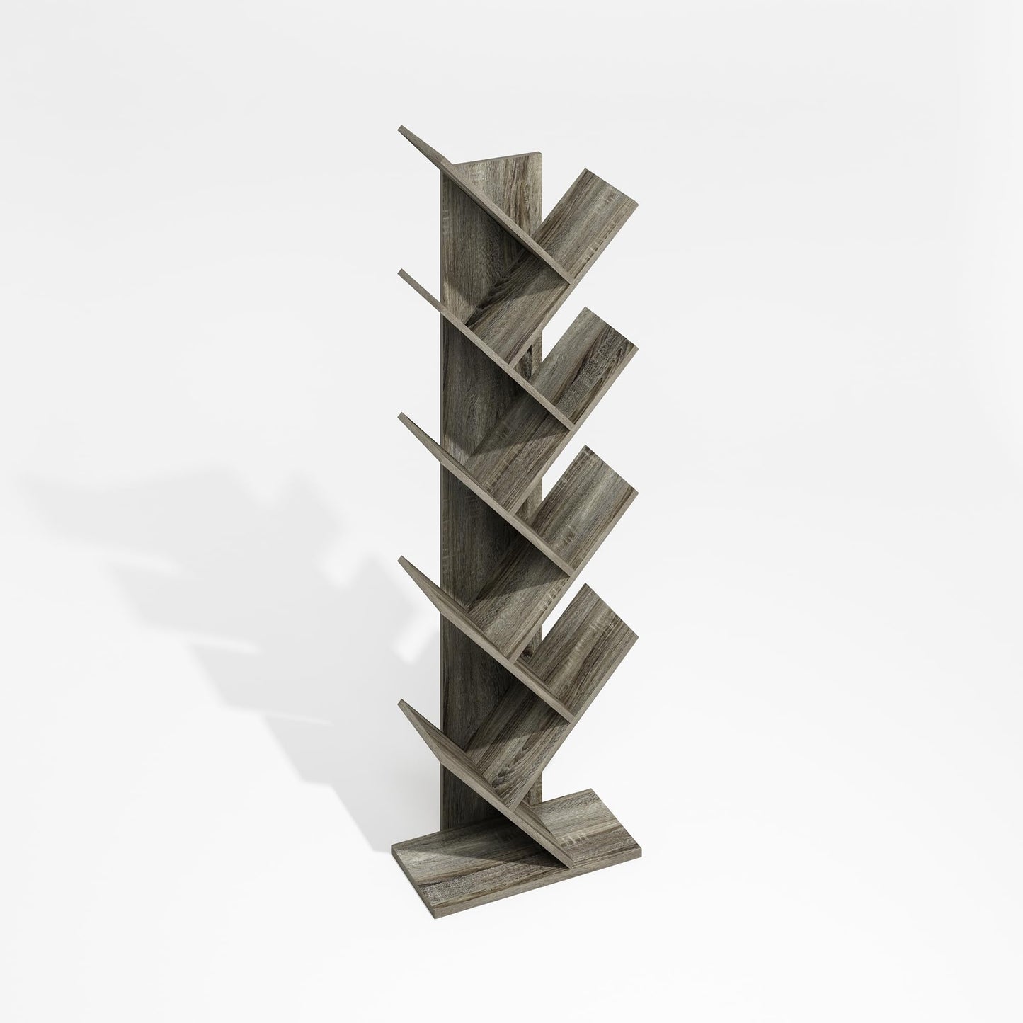 Furinno Tree Book Shelf, 9-Tier Bookshelf, Tree Bookcase for Room Decor, 8.4 x 15.7 x 50.9, for Living Room, Bedroom, Home Office, Grey Oak