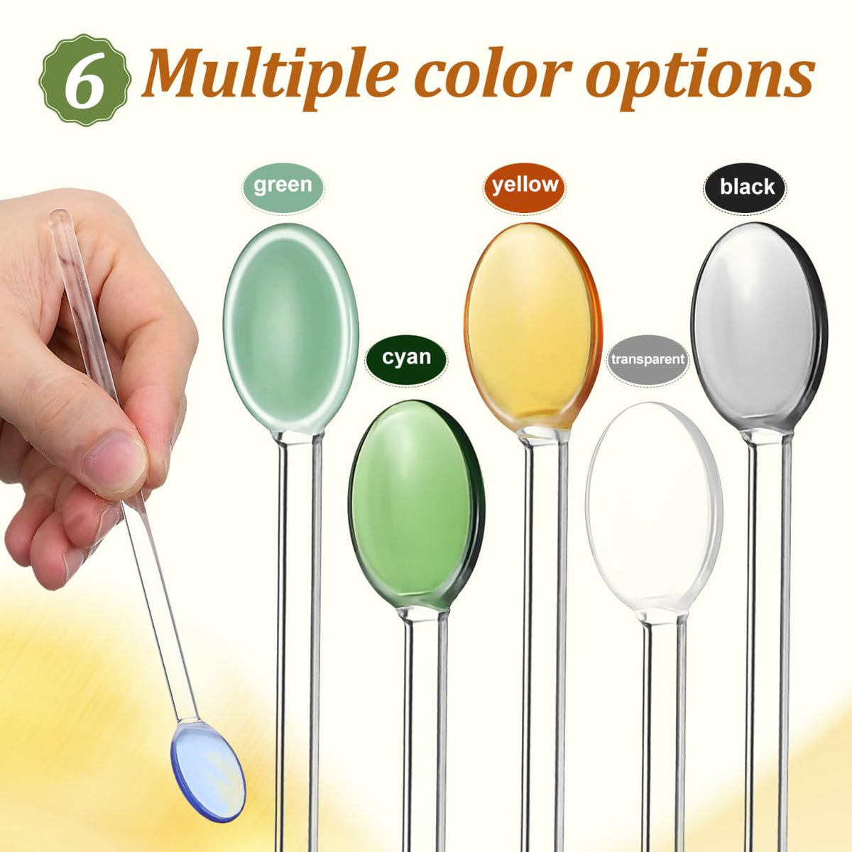 UPKOCH 6Pcs Glass Mixing Spoons Long Handle Heat Resistant Clear Dessert Spoons for Kitchen Home Cafe Use