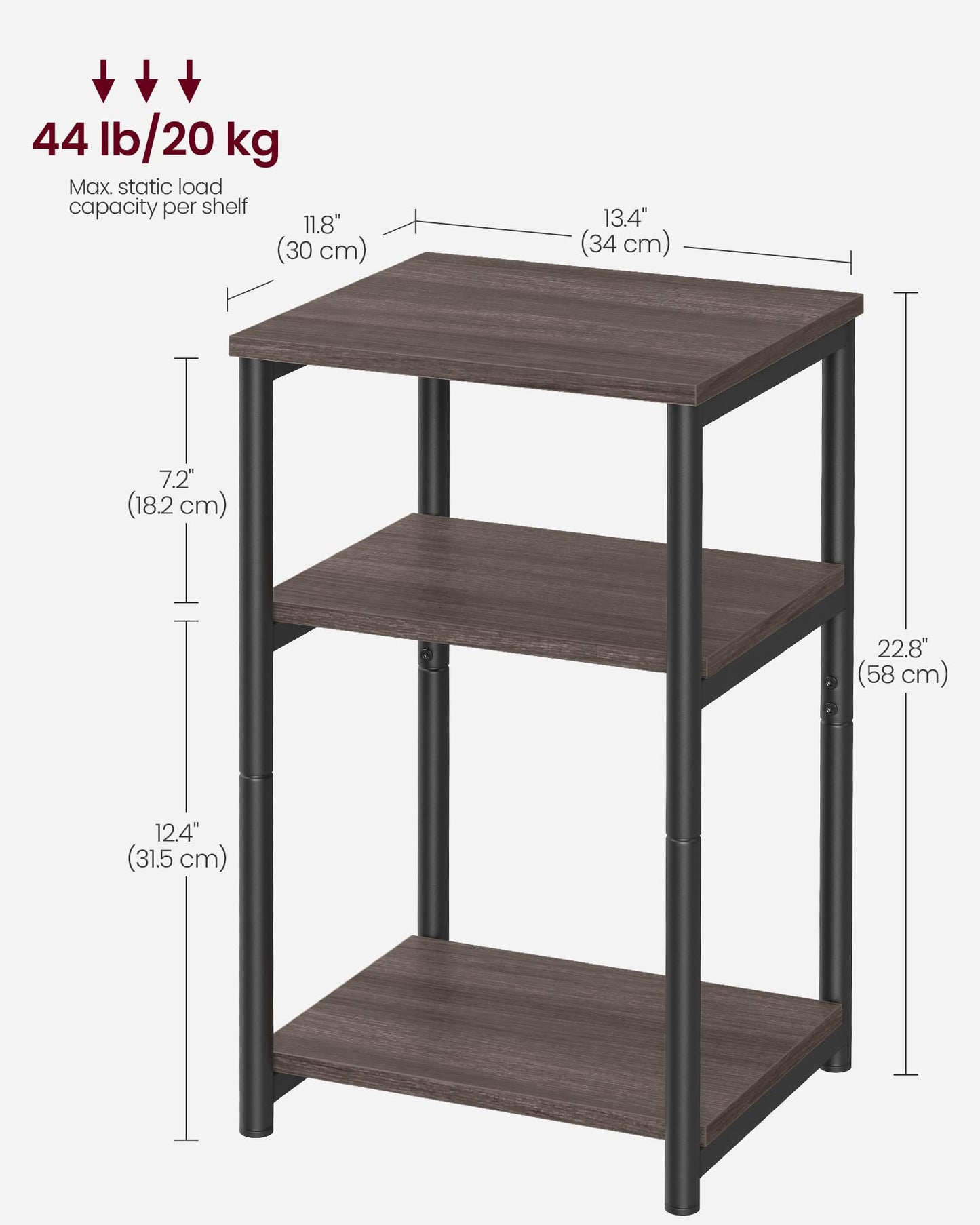 VASAGLE BARNET Collection - Side Table, Small End Table for Living Room, Modern Tall Nightstand, Bedroom, Office, Bathroom, Steel Frame, Chestnut Brown and Ink Black ULET273B74