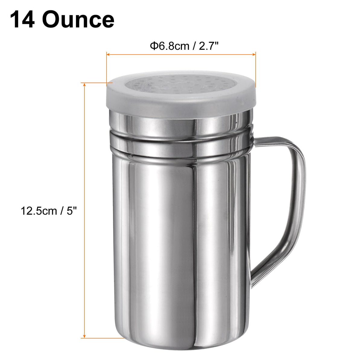 HARFINGTON Salt Dredge Shakers 14 Ounce Stainless Steel Seasonings Spice Shakers with Handle and Lid for Salt Sugar Flour