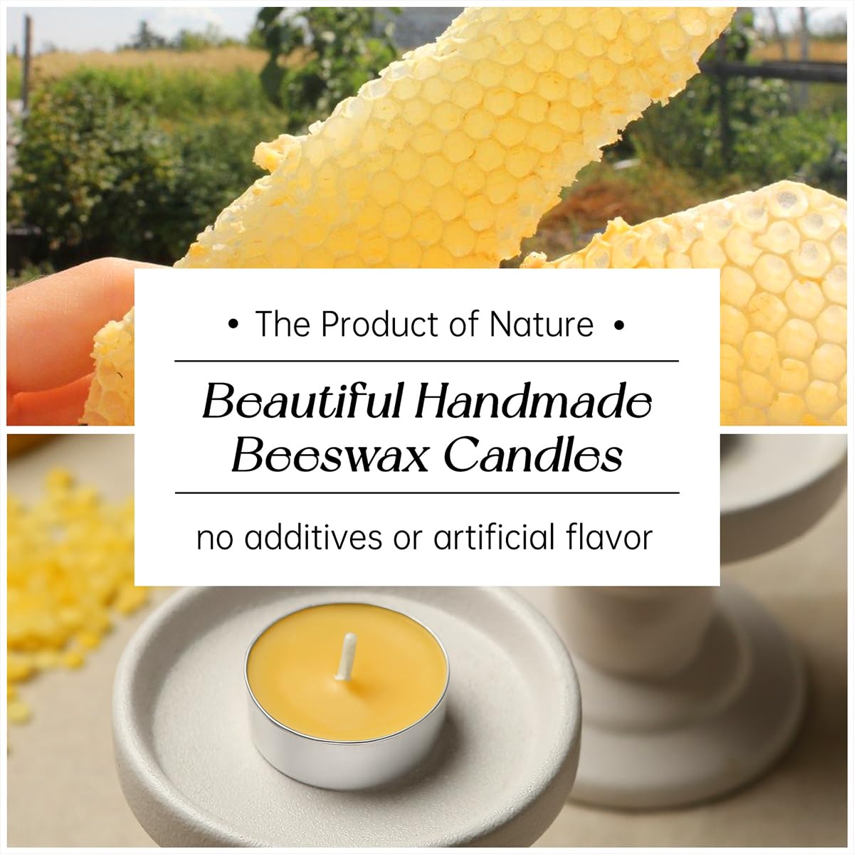 48 Packs Beeswax Tealight Candles, Natural Beeswax Tea Light Candles in Aluminum Cup, 4 Hours Burn Time, Organic Tea Candle for Home Decor, Air Purification, Emergency