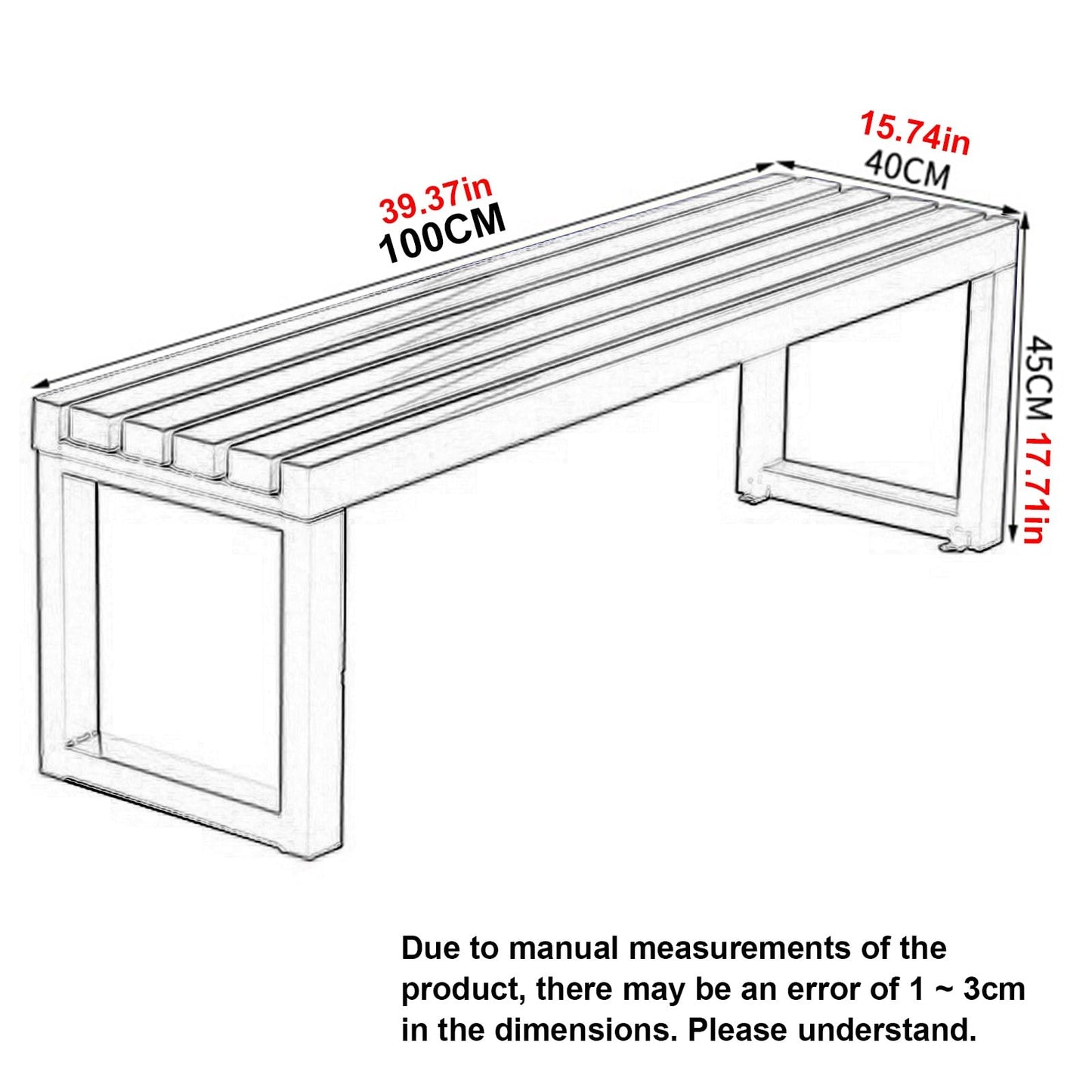 Modern Outdoor Patio Bench, Weatherproof Metal Backless Seating for 2, Ideal for Garden, Porch, Balcony, Park, and Lawn – Stylish & Durable Furniture,White,100cm(39.37in)