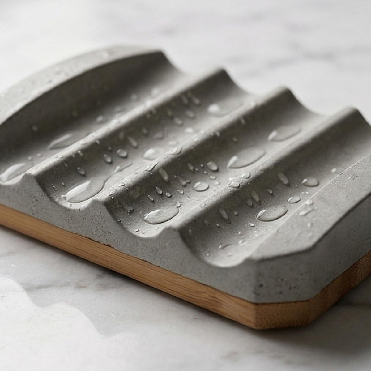 Concrete Soap Dish with Non-Slip Bamboo Base