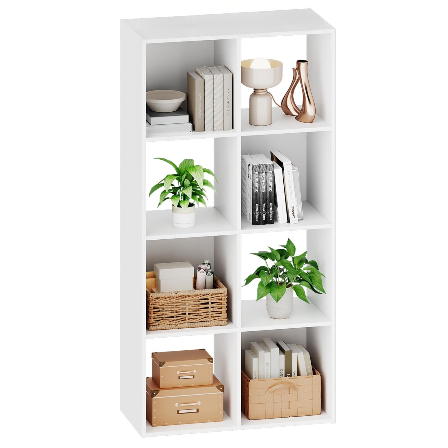 Sweetcrispy 8 Cube Storage Organizer - Open Cube Bookshelf with 4 Removable Back Panels, Display Storage Bookcase for Living Room, Bedroom, Entrance Hall, Home Office，47.7" Lx11.6 Wx24 H, White