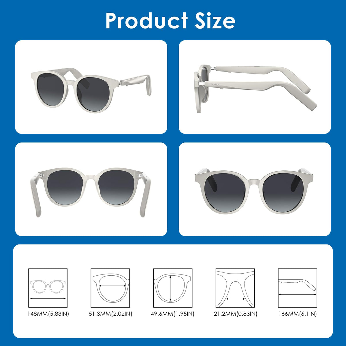GetD AI Glasses for Men & Women, Low Bridge Fit, Smart Sunglasses Powered by ChatGPT with 74-Language Translation, Bluetooth 5.4, 11H Music/9H Call, UV400 & Polarized Lenses for Travel & Daily Use
