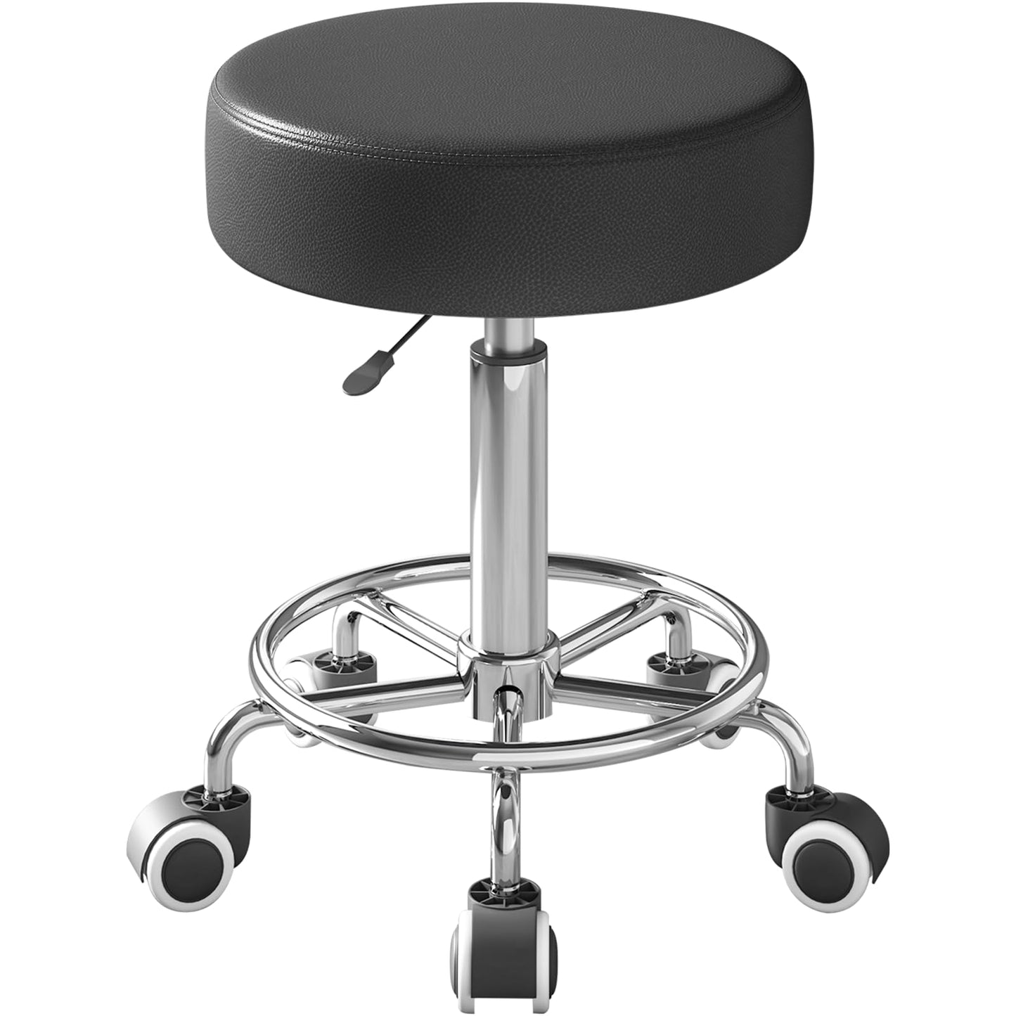 Rolling Stool, Heavy Weight Capacity 250lb, PU Leather Rolling stools, Ultra Soft Padded Seat, Rolling Stools with Wheels and Footrest, 360° Swivel, Spa Drawing Salon Work Office Tattoo Stool (black)
