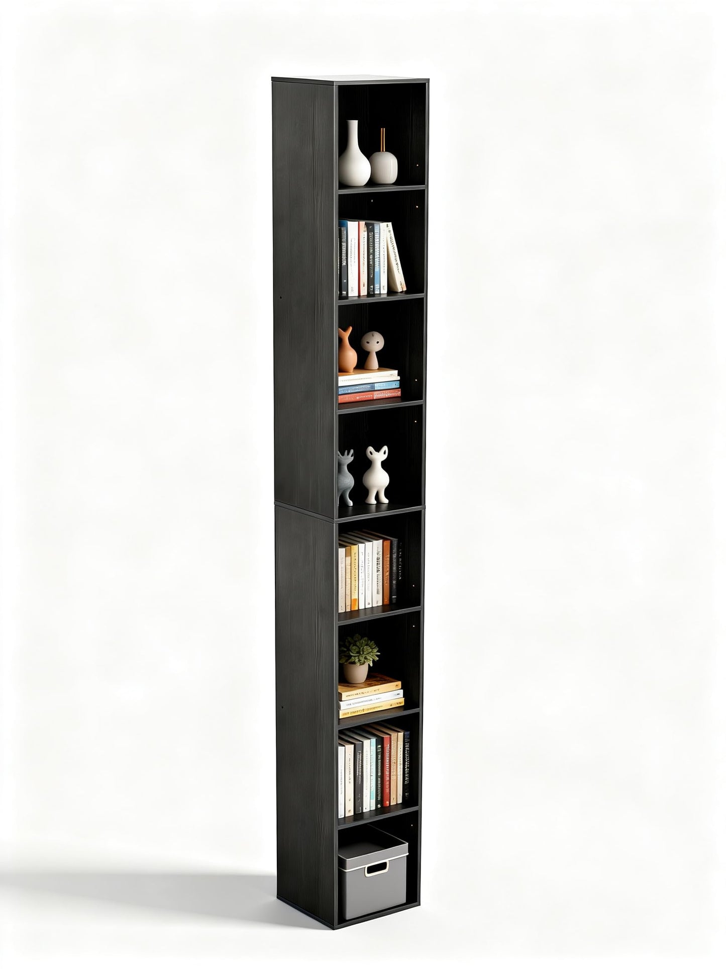 NewBeth 8-Cube Storage Organizer Bookcase, Tall Narrow Bookshelf for Home Office, Black