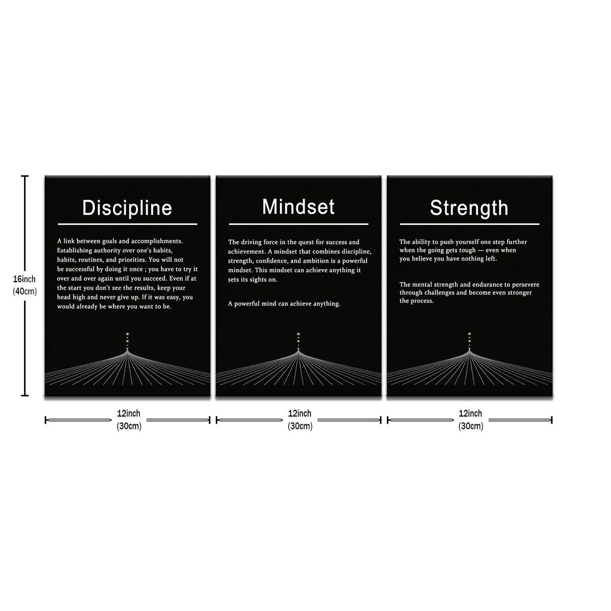 PSYYSP 3 Piece Motivational Wall Art Discipline Strength Mindset Quotes Canvas Pictures Framed Black And White Inspirational Posters For Office Decor Home Gym Modern Minimalist Artwork, 36x16 Inch