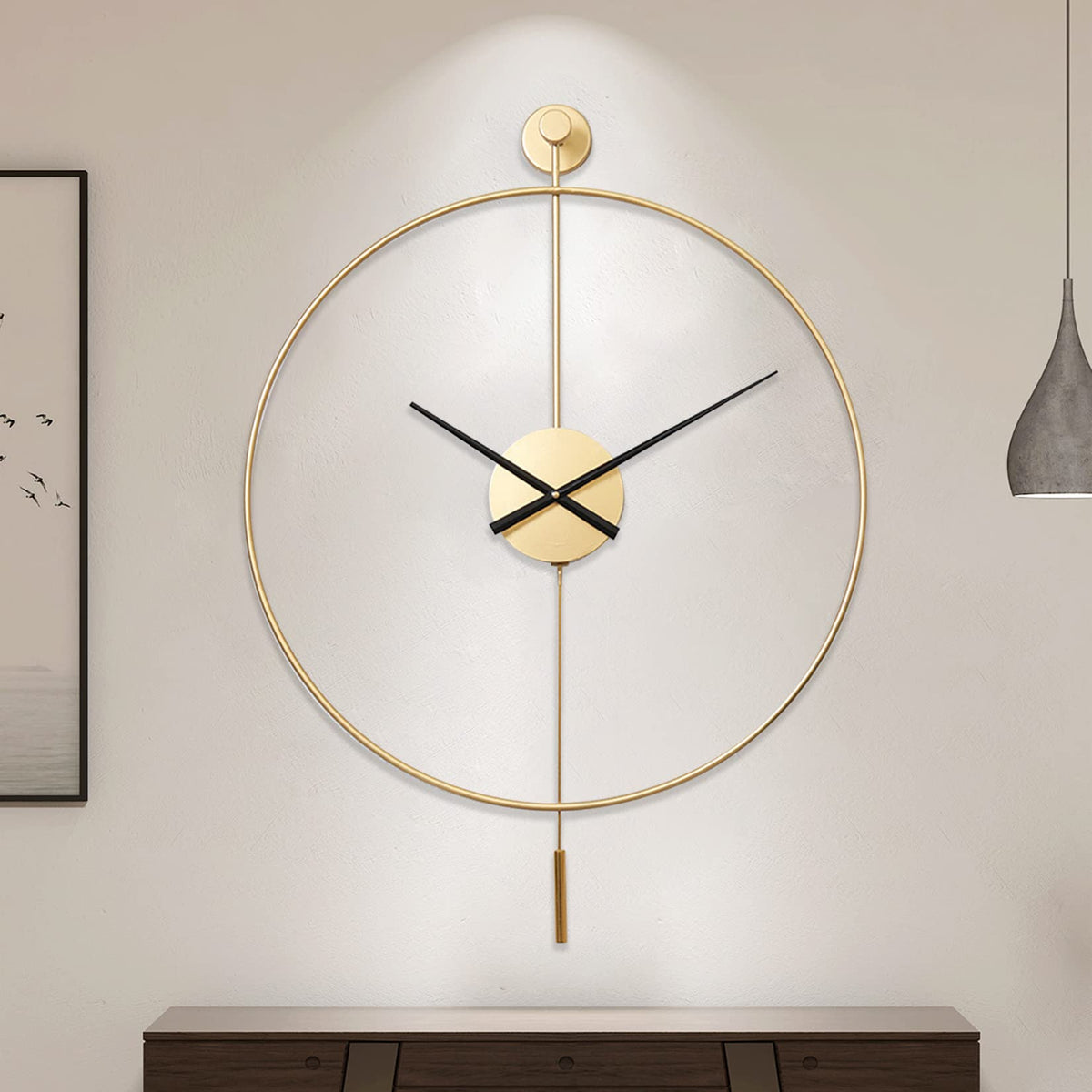 YISITEONE Classical Large Decorative Wall Clock with Pendulum, Modern Non-Ticking Silent Metal Wall Clocks for Living Room, Bedroom, Study, Office, 20‘’