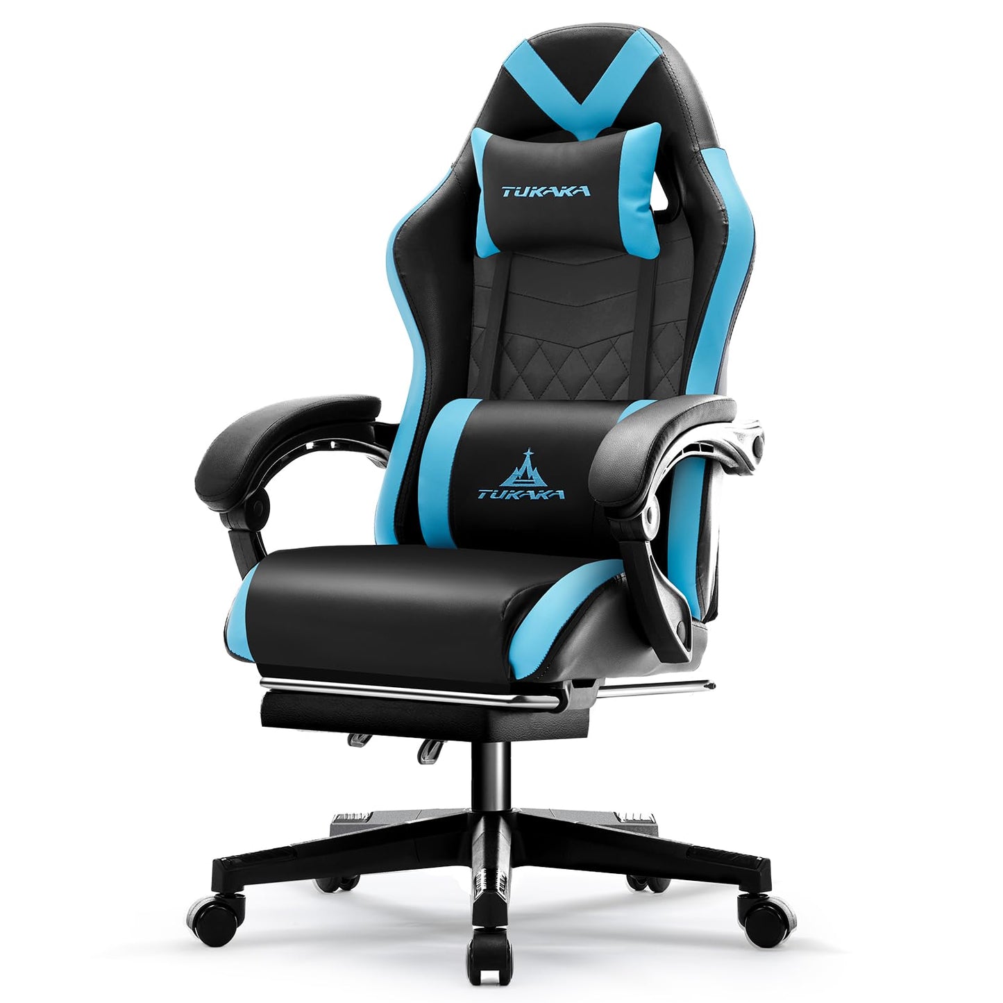 TUKAKA Gaming Chair,Ergonomic Massage Computer Office Desk Chair with Footrest,Pocket Spring Cushion,Reclining Leather Adjustable Gamer Chair with Headrest and Lumbar Support,Blue