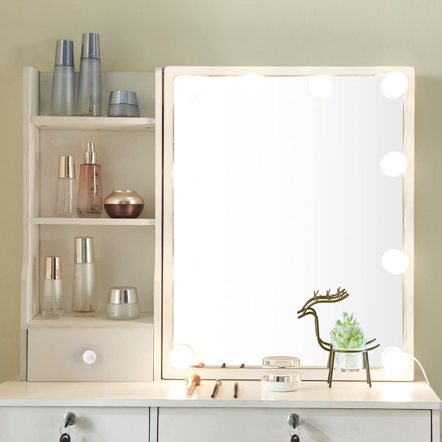 Makeup Vanity Set with Lights and Mirror Vanity Dressing Table with Drawers and Stool Shelves Makeup Vanity Desk for Bedroom Furniture for Girls Women