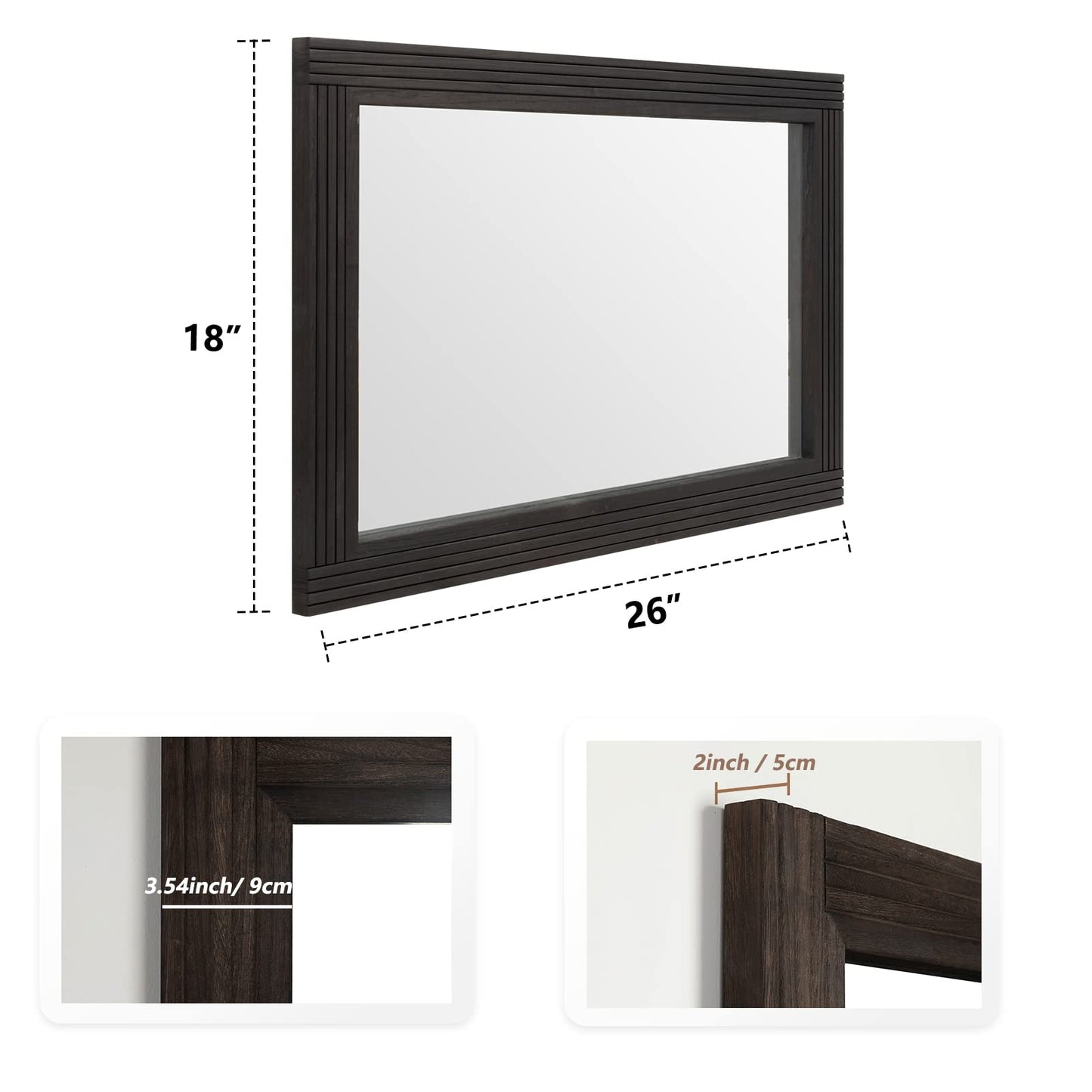 YOSHOOT Hand-Made Wooden Spliced Wall Mirror for Bathroom, Rustic Farmhouse Vanity Mirror, Décor Wall Art, Solid Wood Frame, Vertical or Horizontal Hanging