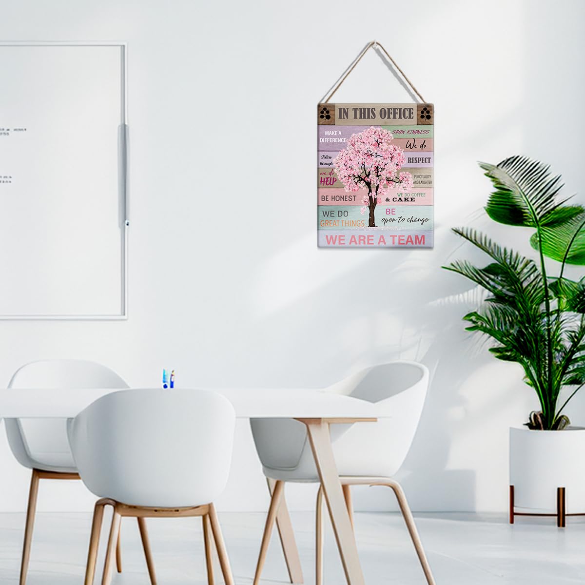 Inspirational Pink Office Decor for Women, In This Office We Make a Difference, Rustic Desk Wall Art, 8×10 Inch Wooden Hanging Sign, Motivational Home Office Decoration
