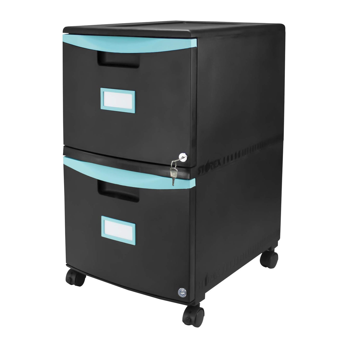 Storex Plastic Two-Drawer Mobile Pedestal File Cabinet – Locking Document Organizer with Casters for Home and Office, Black, 1-Pack (61315C01C)