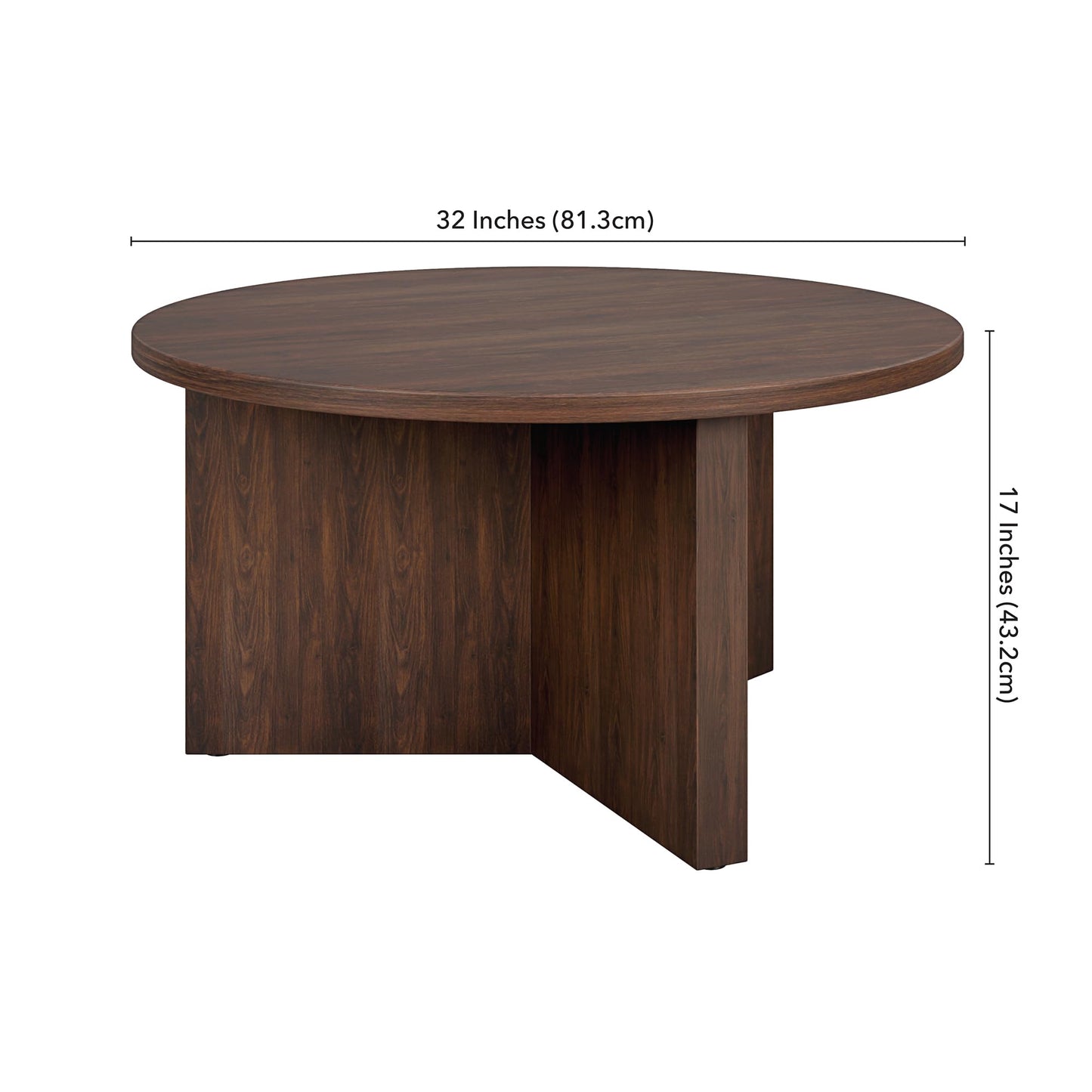 Henn&Hart 32" Round Pedestal Coffee Table for Living Room, Family Room, Office, or Apartment, Rich Brown