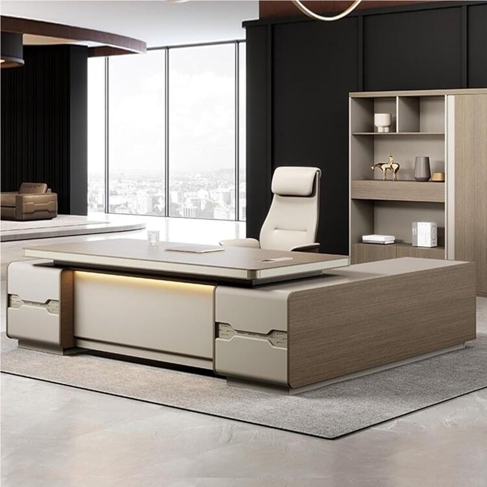 Modern L Shaped Executive Office Desk with Drawers Lateral Cabinet Computer Workstation Business Furniture Desk for CEO Boss Manager Home Office(2000MM)