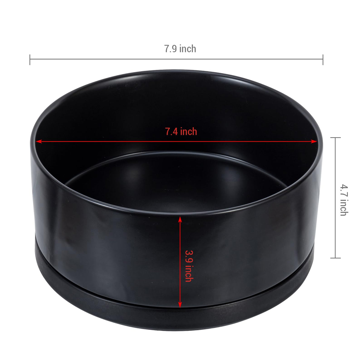 MyGift 8 Inch Black Ceramic Succulent Planter Pot - Decorative Flower Plant Bowl with Removable Saucer