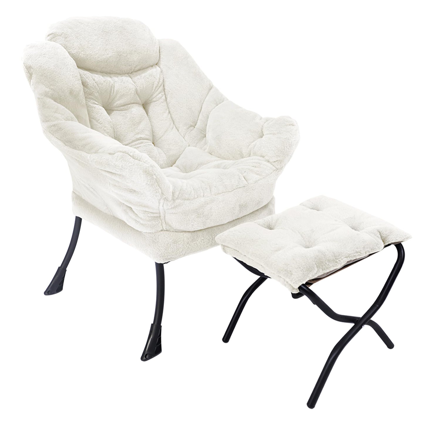 Kokel Lazy Chair with Folding Ottoman,Living Room Chairs, Accent Contemporary Lounge Chair, Single Steel Frame Leisure Sofa Chair with Armrests and A Side Pocket (TM3WHITE)