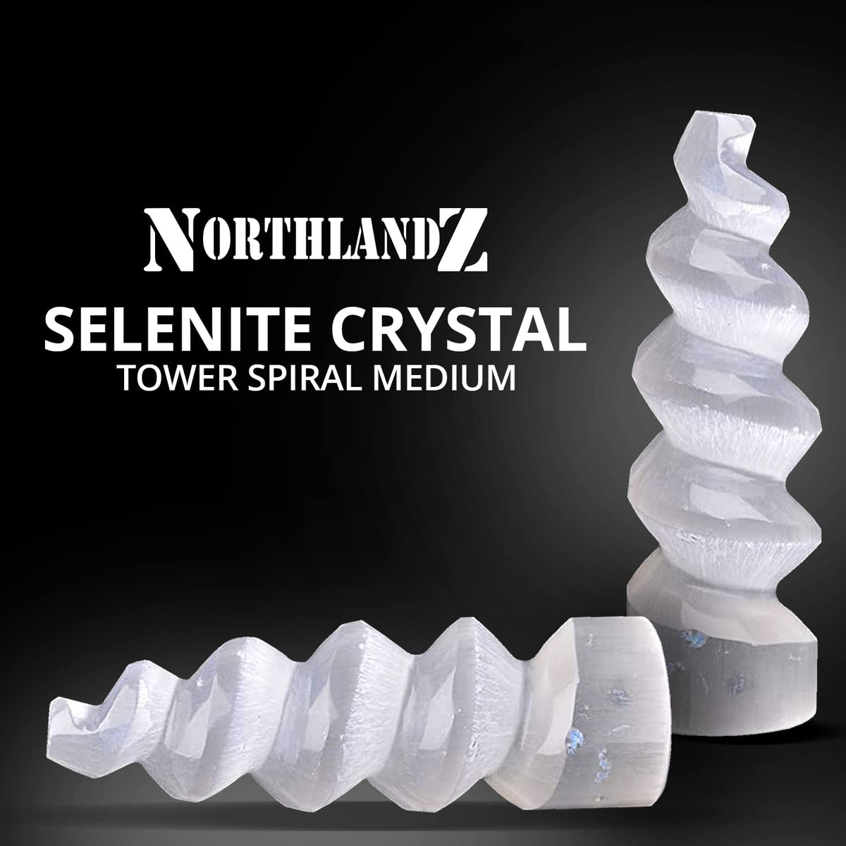 NORTHLANDZ Selenite Crystal Spiral Tower, Natural Moroccan Healing Crystals for Meditation & Anxiety Relief - Best for Home Decor & Yoga, Ideal Gift, White - 15cm