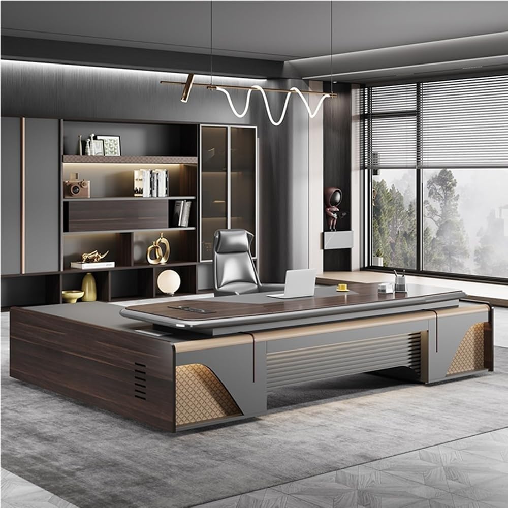 Modern L Shaped Executive Desks for CEO Boss Manager Corner Computer Desk with Storage Cabinet Workstation Home Office Business Furniture(86.6 in)