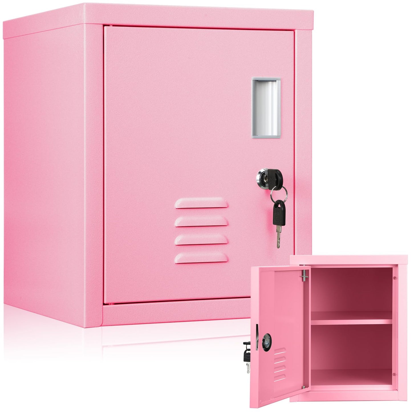 Suzile Lockable Storage Cabinet Metal Lockable Steel Storage Cabinet Organizer Lockers for Employees Vertical Metal Cabinets End Side Table Steel Bedside with Shelf (Pink)