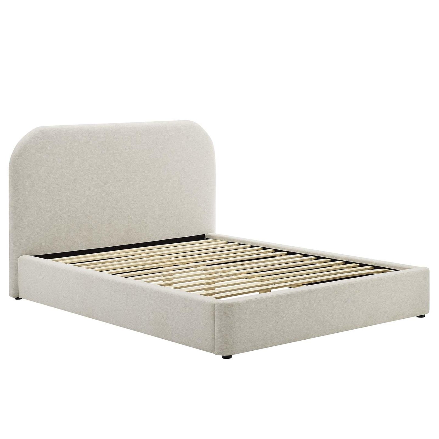 Modway Keynote Modern King Size Bed Frame with Curve Shaped Headboard in Heathered Weave Ivory, Woven Heathered Fabric Upholstery, King Size Platform Bed, Soft Cloud Bed Frame, No Box Spring Needed