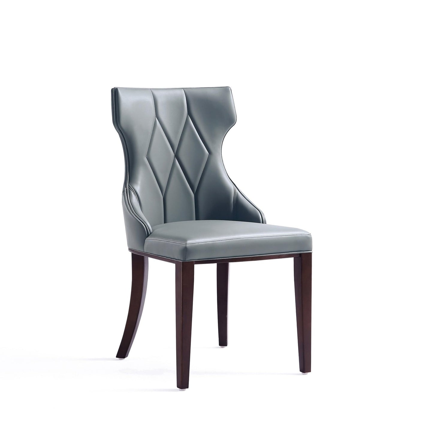 Manhattan Comfort Reine Dining Chairs Set of 2, Upholstered Seats with Diamond Stitching, Solid Beech Wood Frame, 4-Leg Base, 18.5" Seat Height, Fully Assembled, Pebble Grey