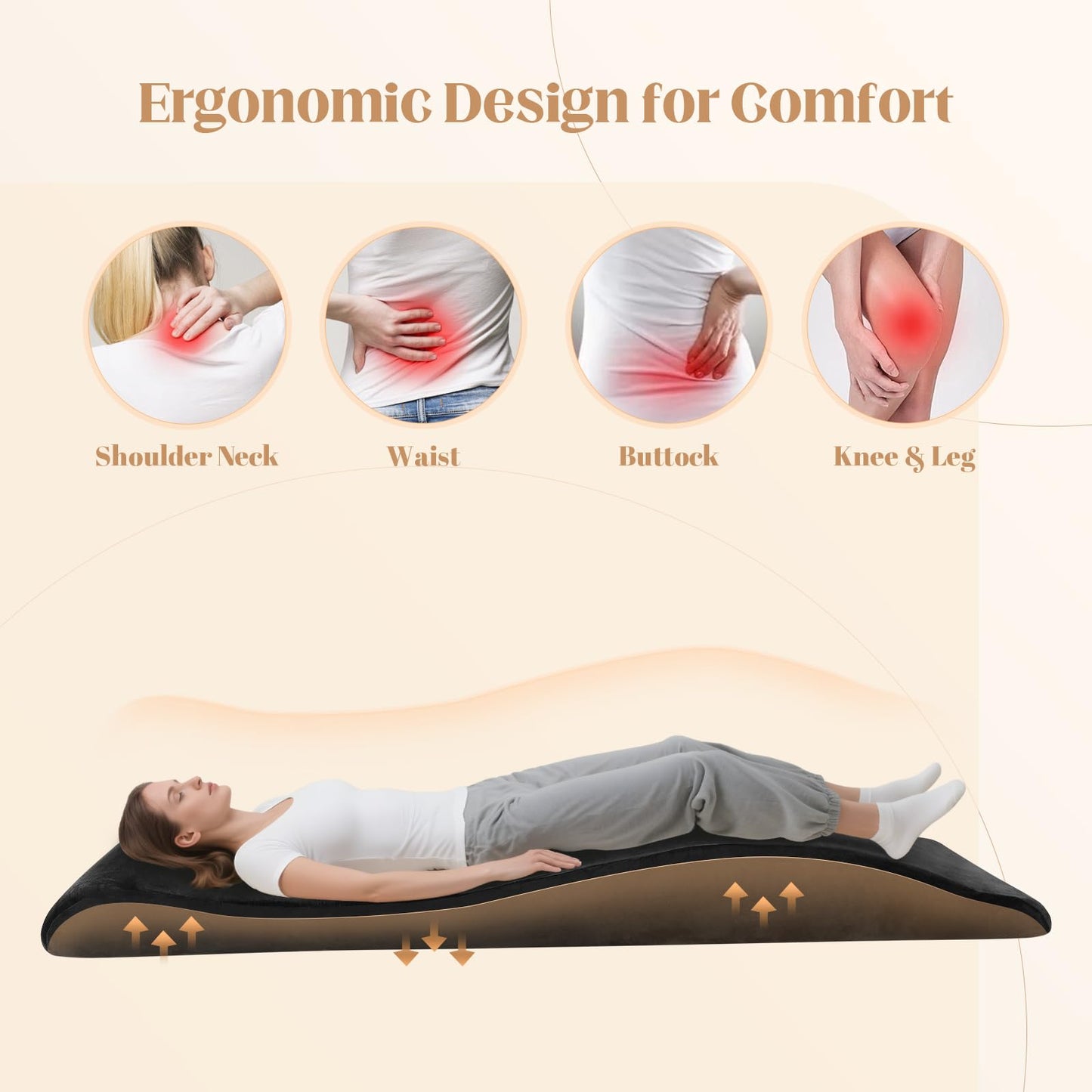 FAHKNS Lash Bed Topper, Ergonomic Lash Bed Foam Topper, High Density Foam Massage Table Pad, Curvy Esthetician Mattress, Washable Massage Table Padding Cushion for Beauty Salon, 70.8in×23.6in, Black