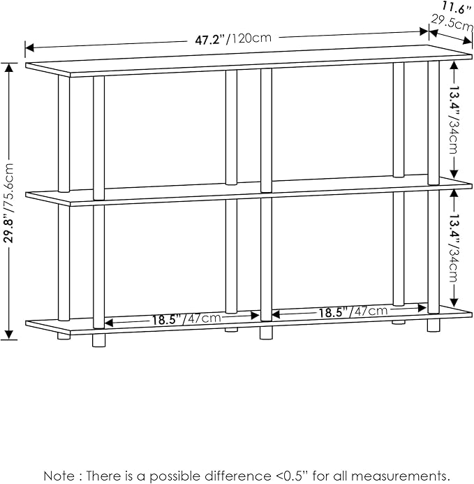 Furinno Turn-N-Tube No Tools 3-Tier Rectangle Side Display Rack, Bauhaus