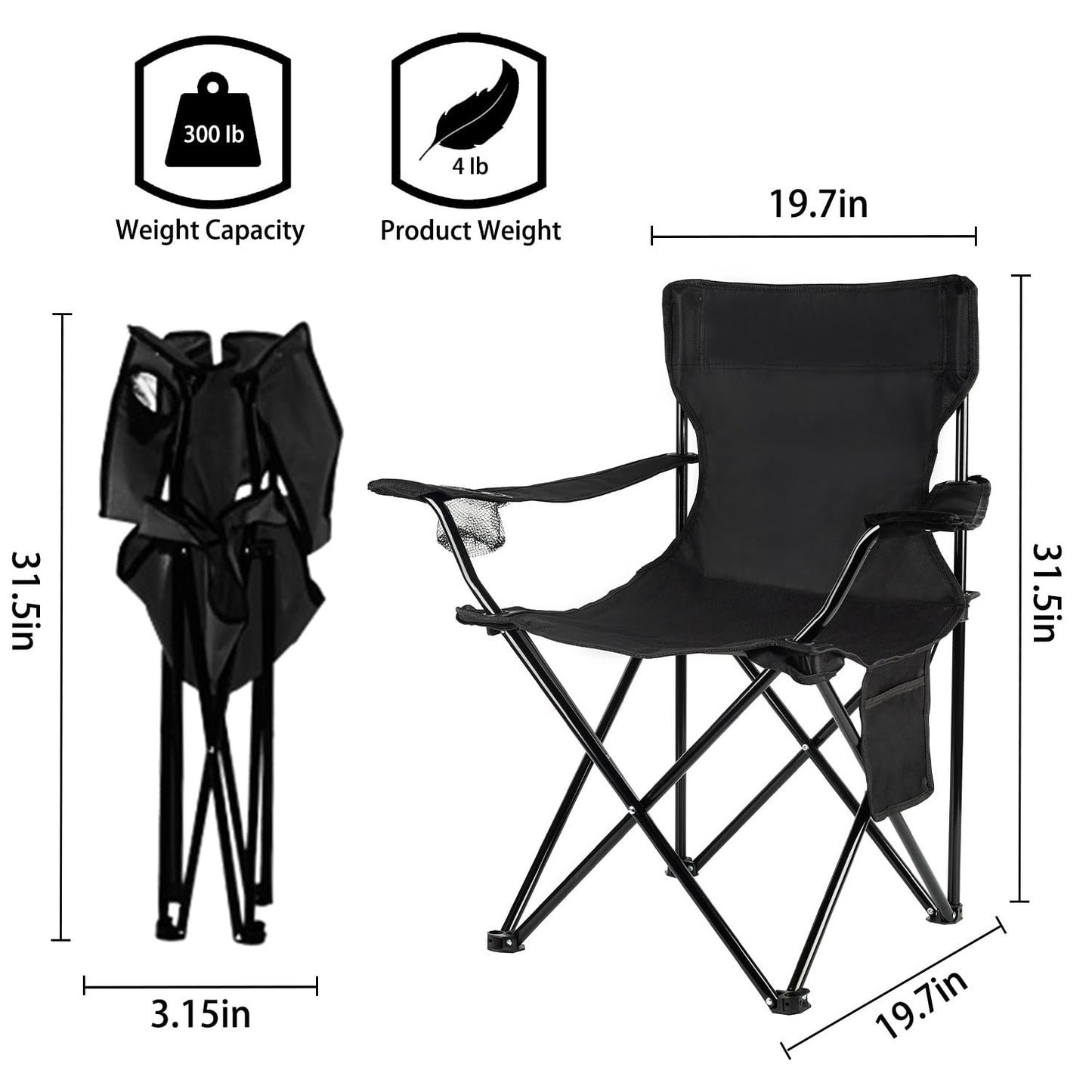Damei century Folding Camping Chairs, for Beach, Lawn, Yard, 2-Pack Black