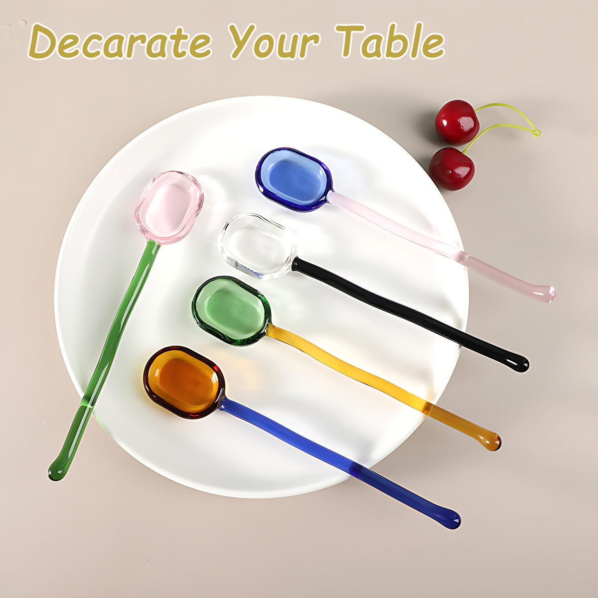 Turbokey 5 Pieces Glass Spoons - 6.1 inch Coffee Teaspoons, Heat Resistant Stirrers for Tea, Sugar, Home Bar Party (5 Color)