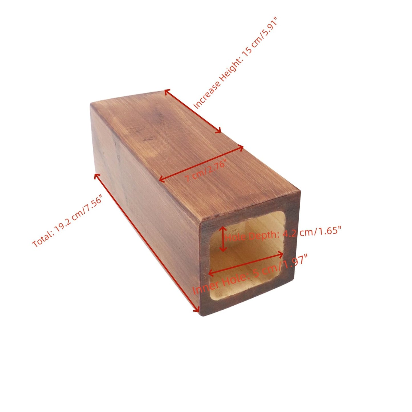 Tsnamay Retro Red Cuboid Pine Wooden Square Holes Risers, Heavy Duty Wood Riser Enhancer Fit Inner Hole 1.97" Increase Height 5.91" for Dining Bench Legs, Chest of Drawers and Plant Pots 4Pcs
