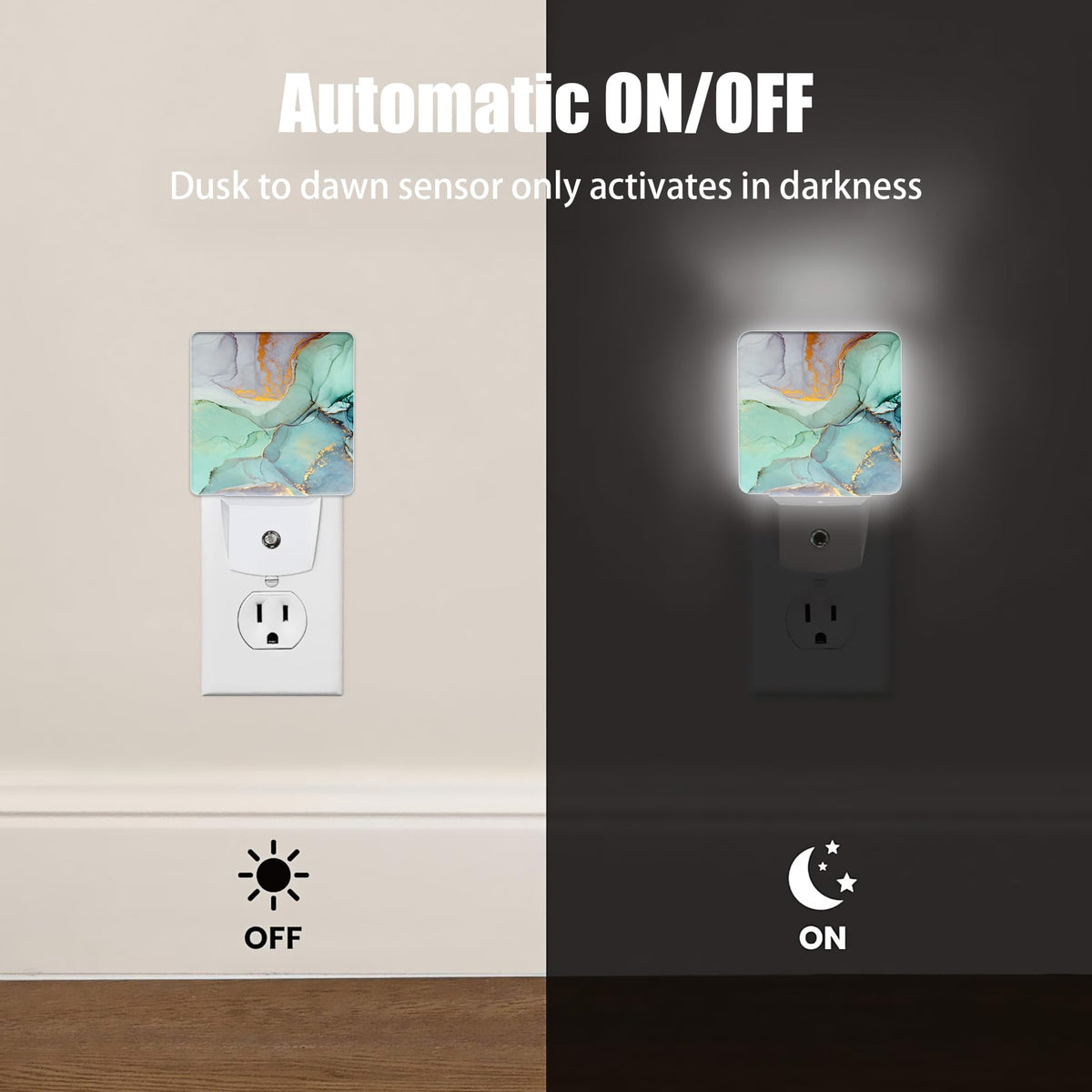 Jopowide Green Marble Dusk to Dawn Night Light, Auto Sensor Lamp Home Indoor Stairway Kitchen Corridor, Night Lights Plug into Wall Decor, Boys Girls Women Men Room Gifts