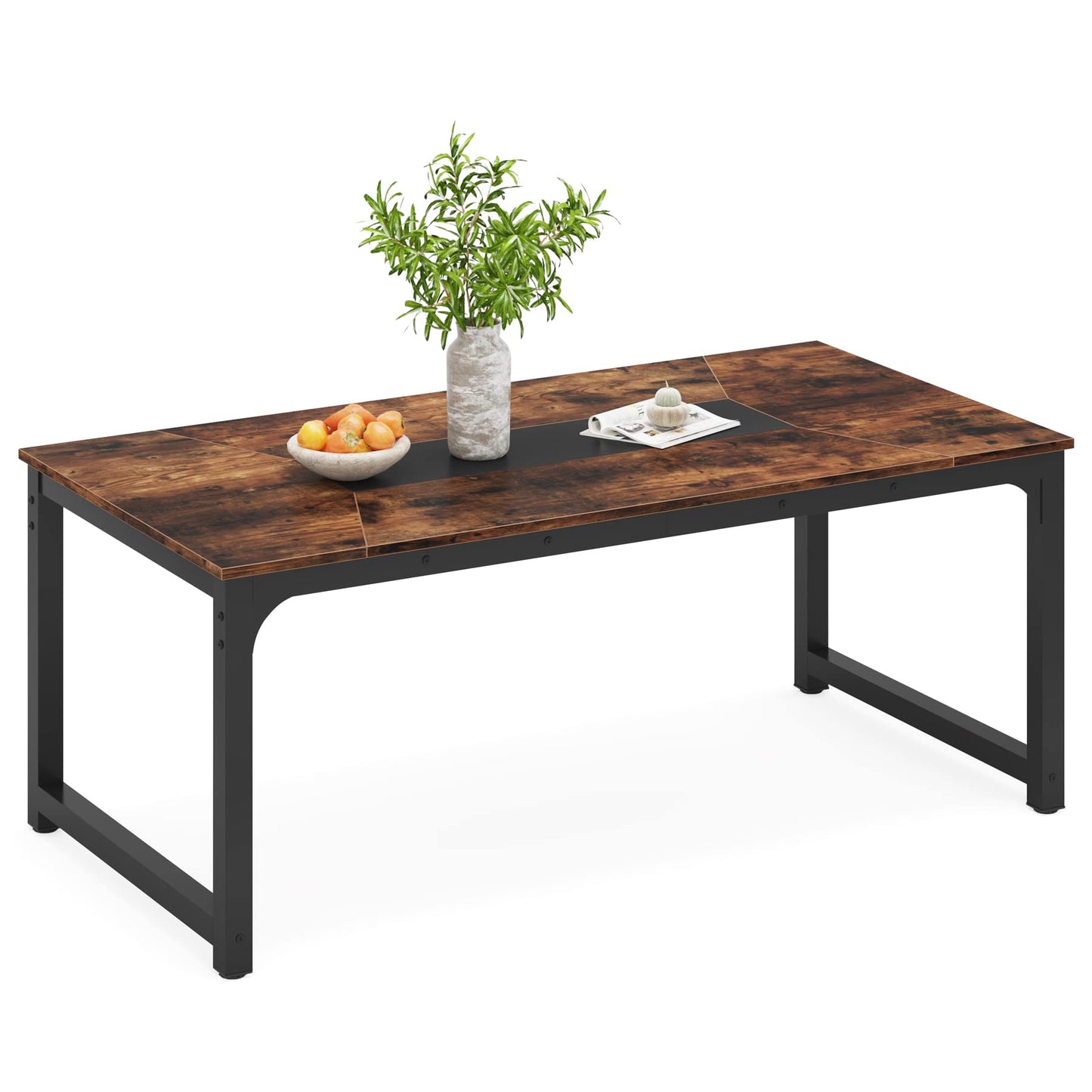 LITTLE TREE 78.7 Inch X-Large Dining Table Rectangular Kitchen Furniture for 6 to 8 People, Brown